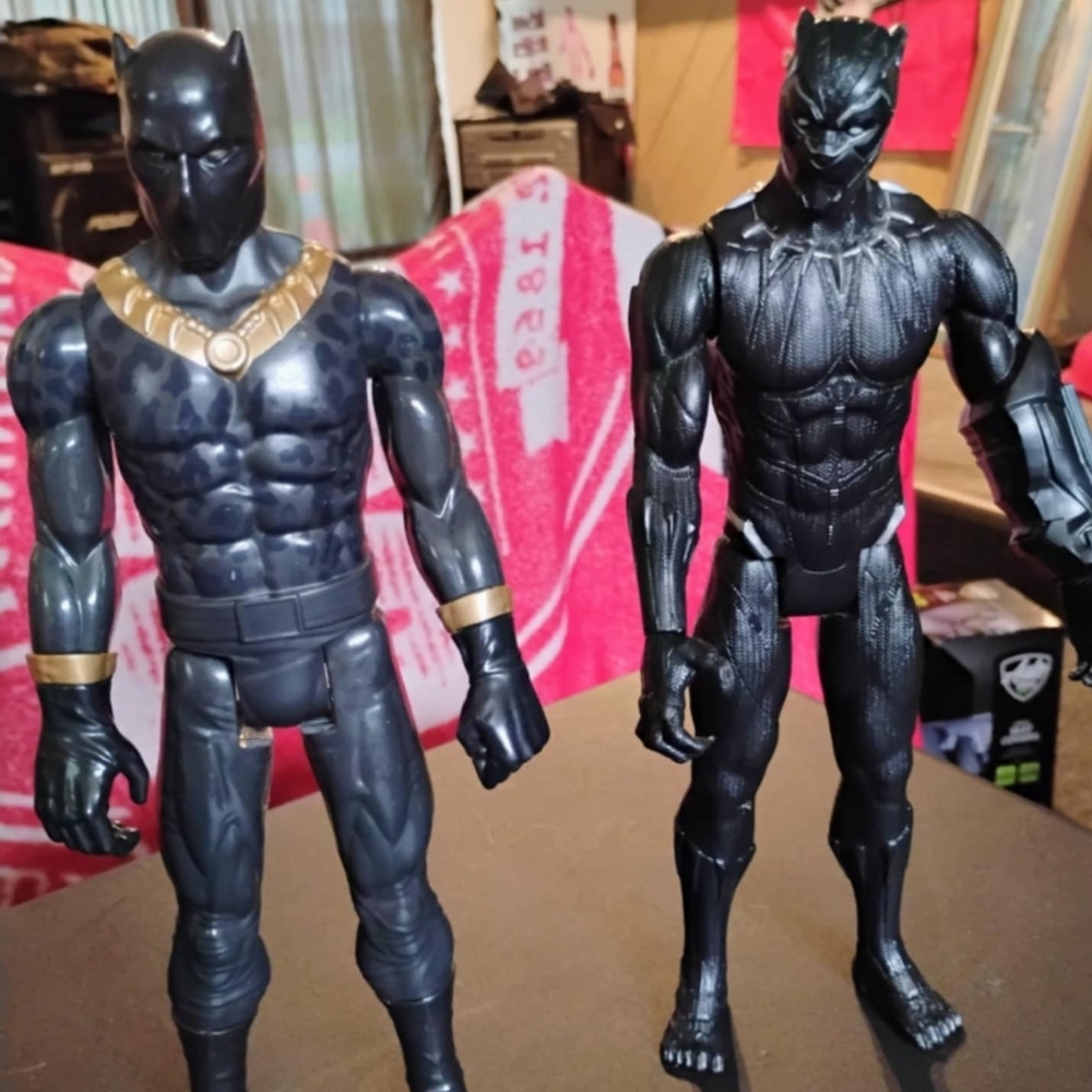 Two black panther action figures